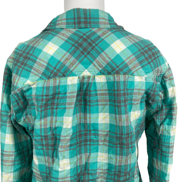J. Crew Shirt Womens Sz 2 Aqua Green White Plaid Cotton Flannel Pocket Button Up - Picture 5 of 11